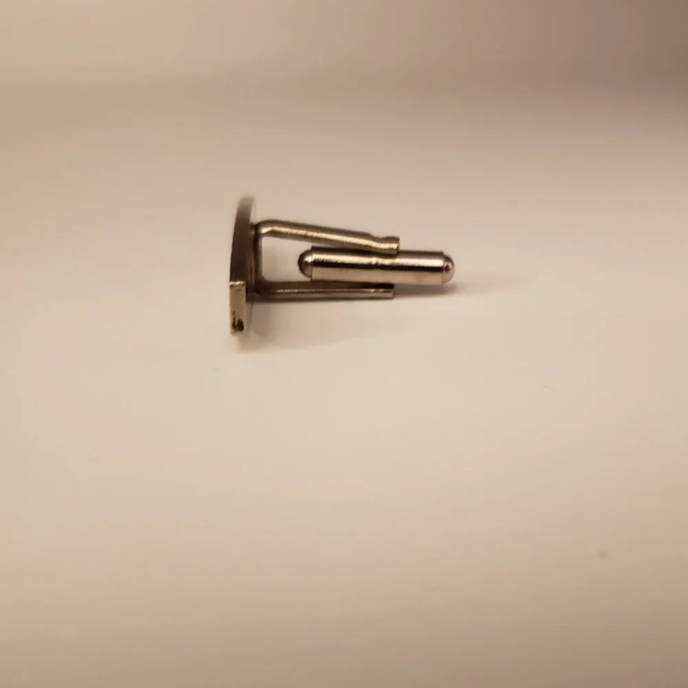Men's Silvertone Cufflinks Tie Clip Bar Set Brick Wall Masonry Geometric Pattern